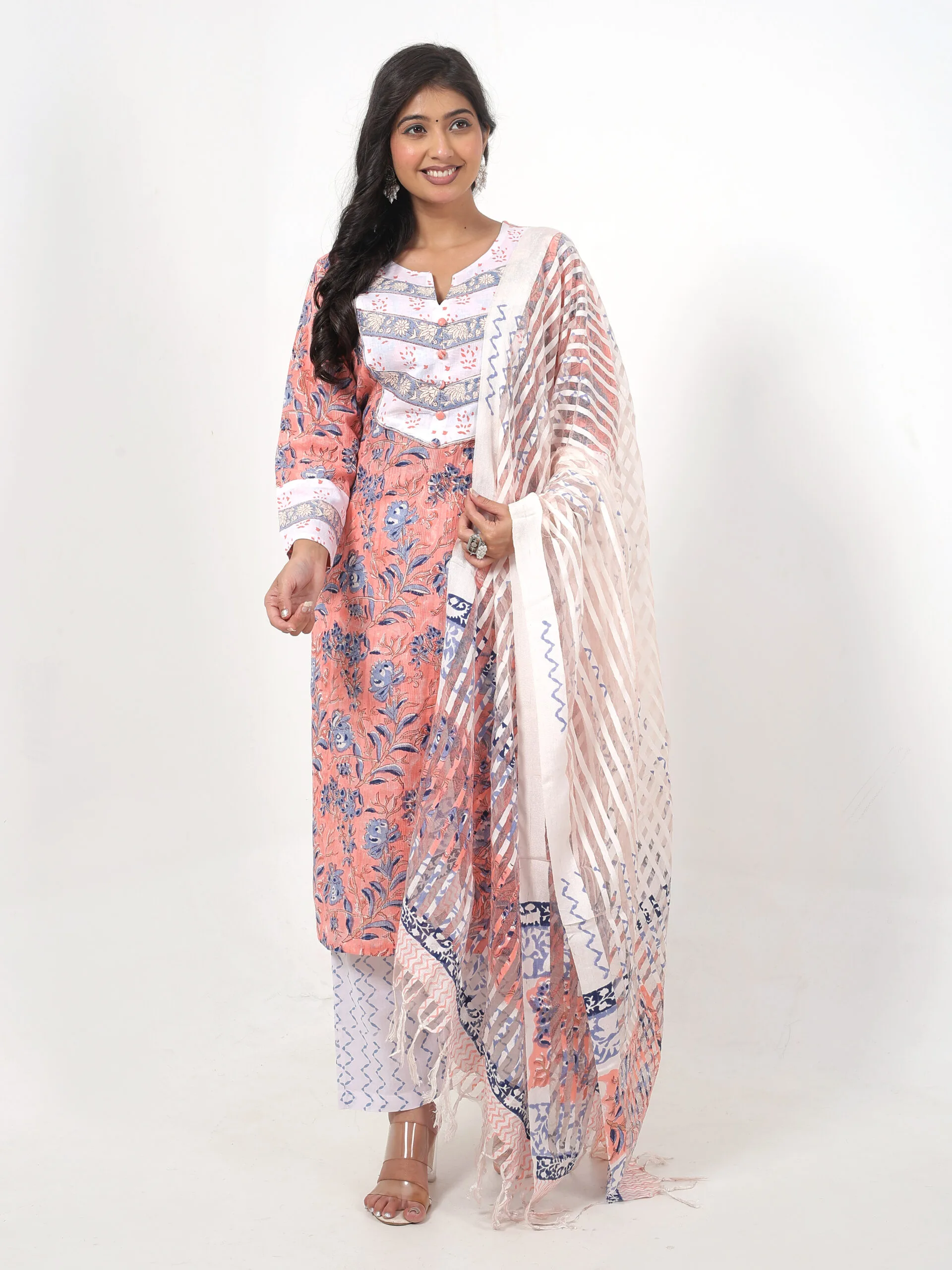 RANGRIWAZ Printed Kurta, Palazzo & Dupatta Set-Orange - Image 4