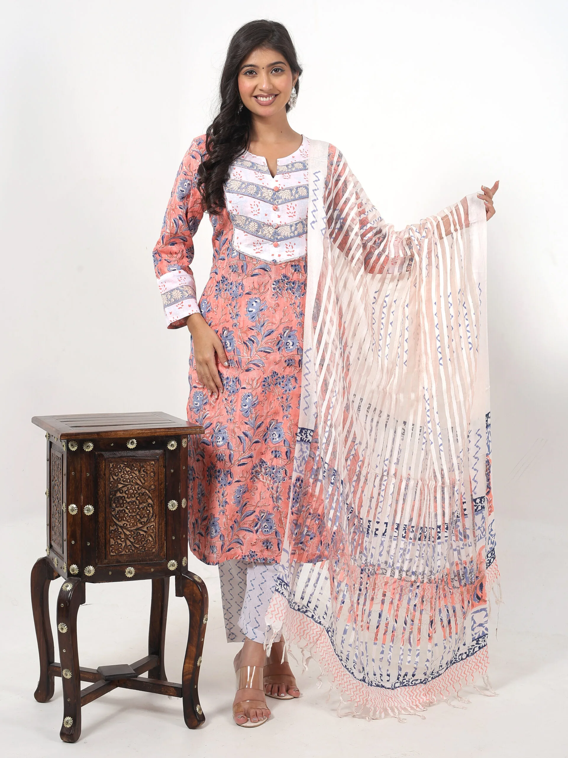 RANGRIWAZ Printed Kurta, Palazzo & Dupatta Set-Orange - Image 8