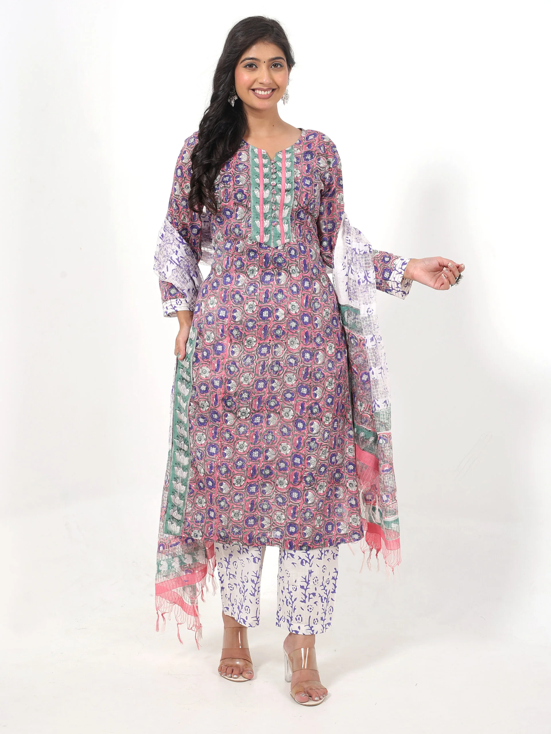 RANGRIWAZ Women Pure Cotton Kurti Pant Dupatta Set-Purple - Image 7