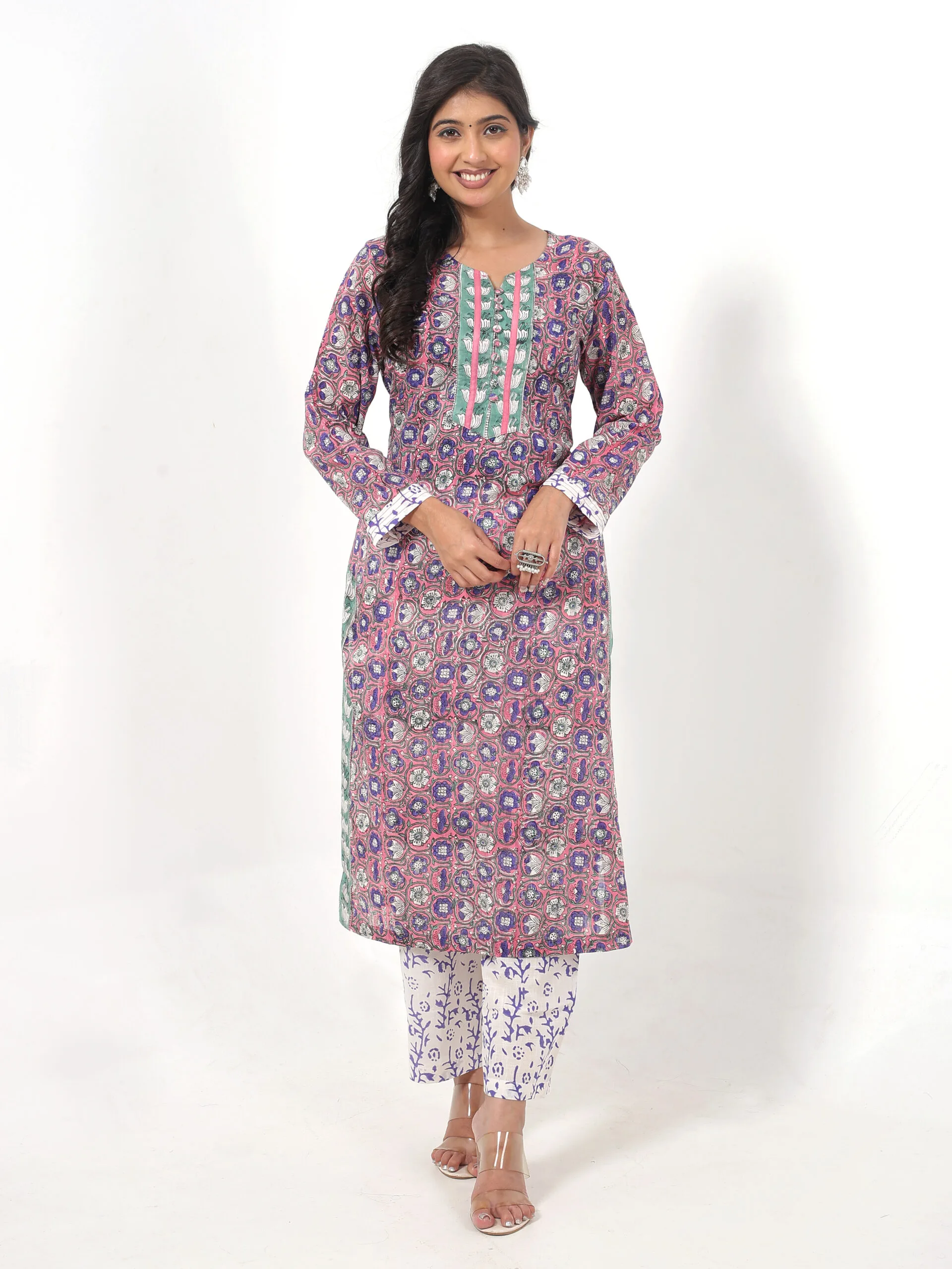 RANGRIWAZ Women Pure Cotton Kurti Pant Dupatta Set-Purple - Image 5