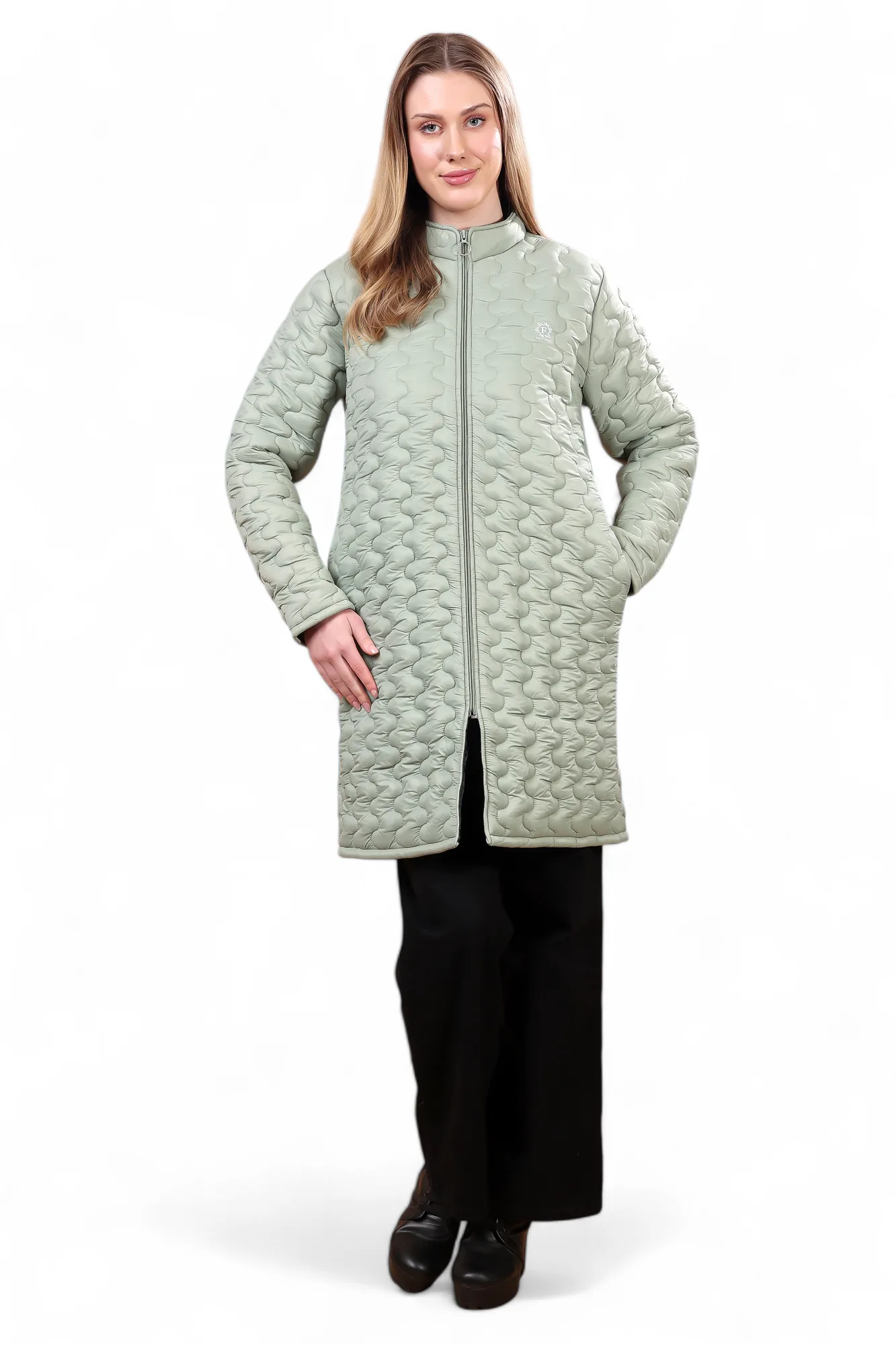 Feyona Polyester Self Design padded Thigh long Jacket for Women-Grey