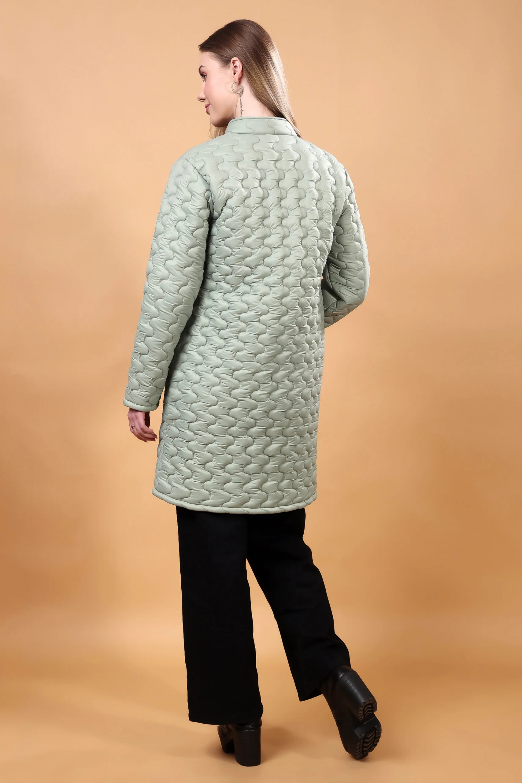 Feyona Polyester Self Design padded Thigh long Jacket for Women-Grey - Image 8