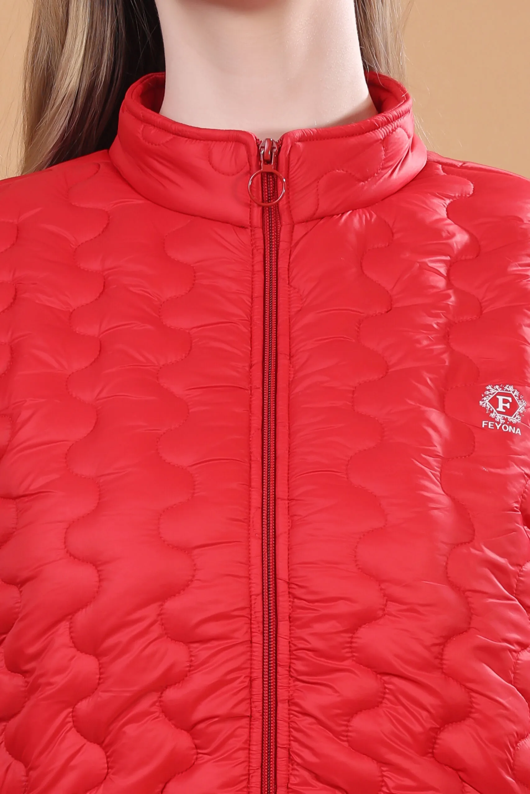 Feyona Full Sleeve Self Design Short Jacket for Women Red - Image 5