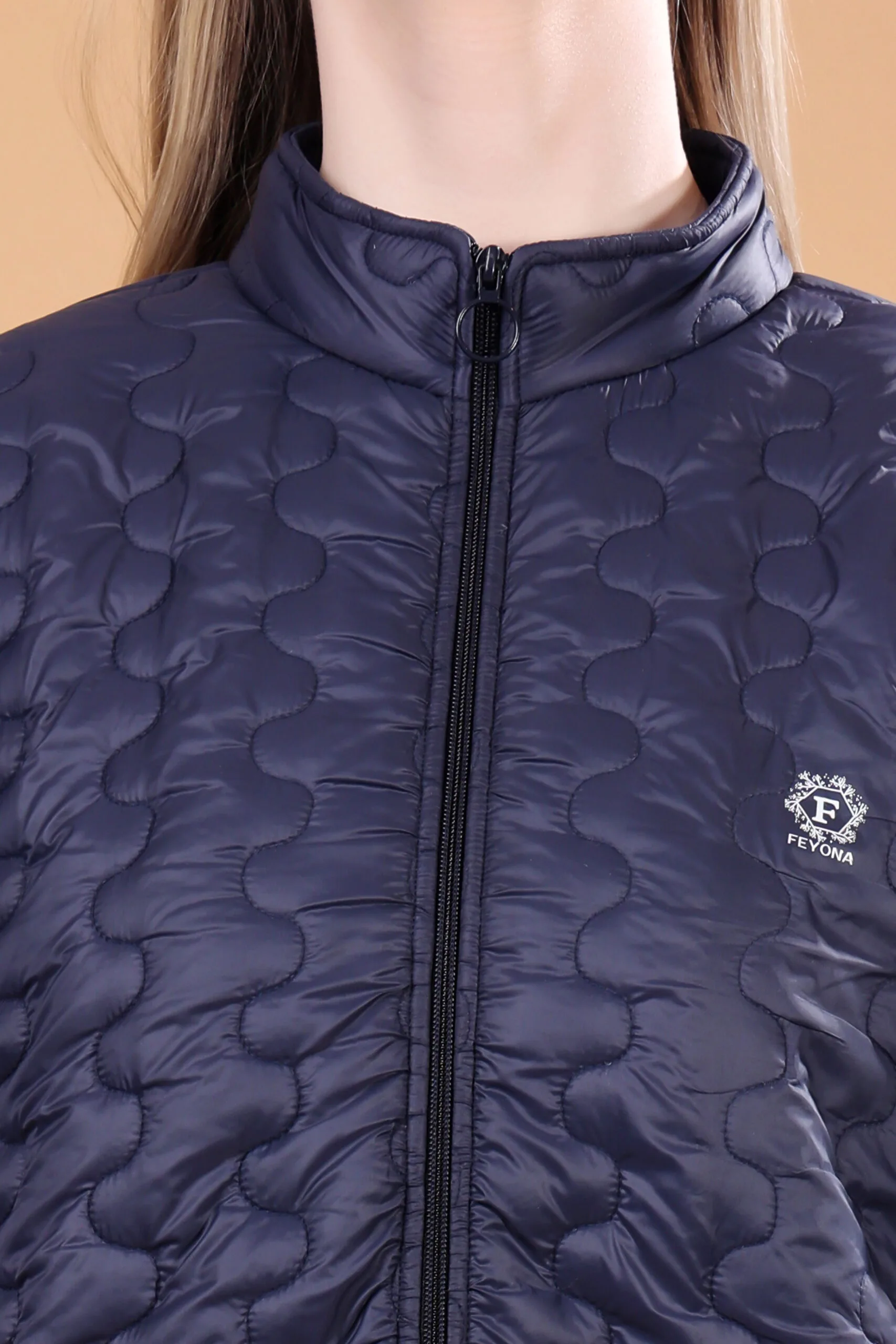 Feyona Polyester Self Design padded Thigh long, zipper Jacket for Women-Blue - Image 7