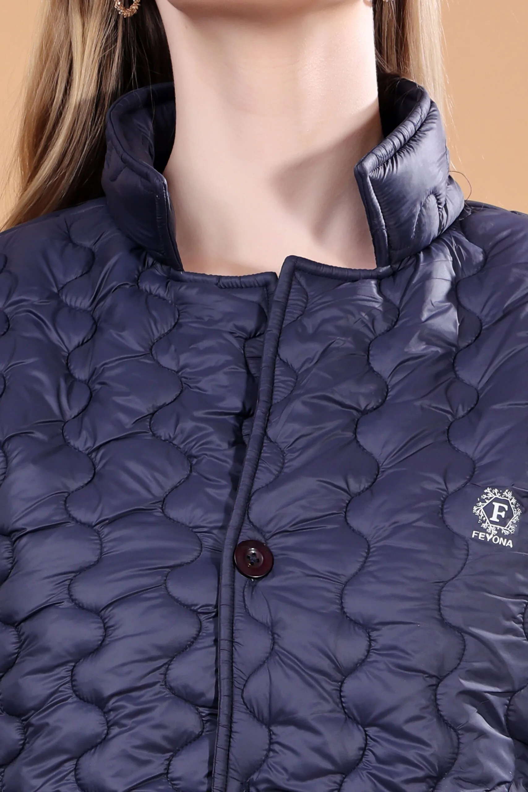 Feyona Polyester Self Design padded Thigh long, Buttons Jacket for Women-Blue - Image 9