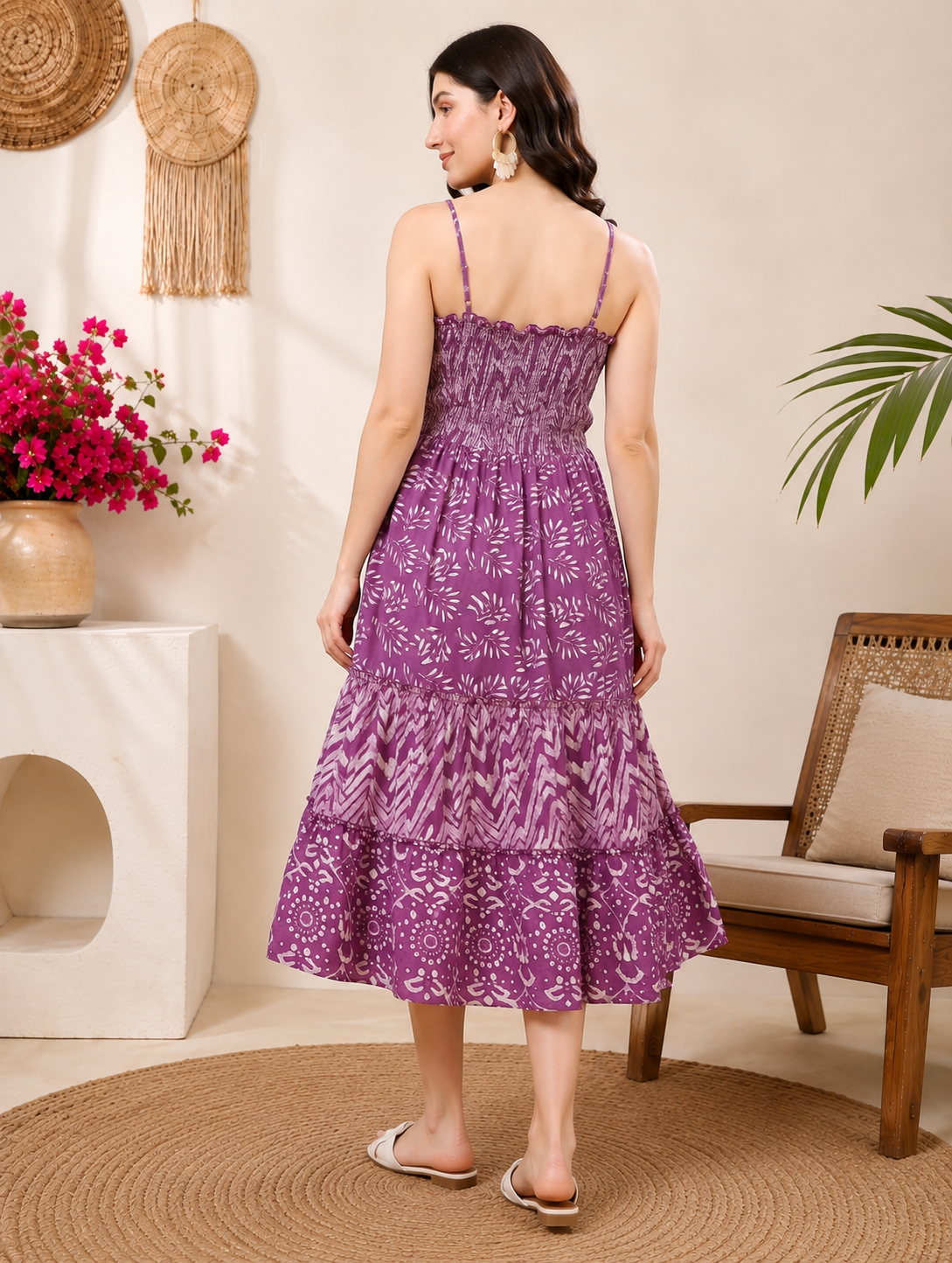 RANGRIWAZ Women’s Purple Printed Tiered Maxi Dress with Spaghetti Straps - Image 2