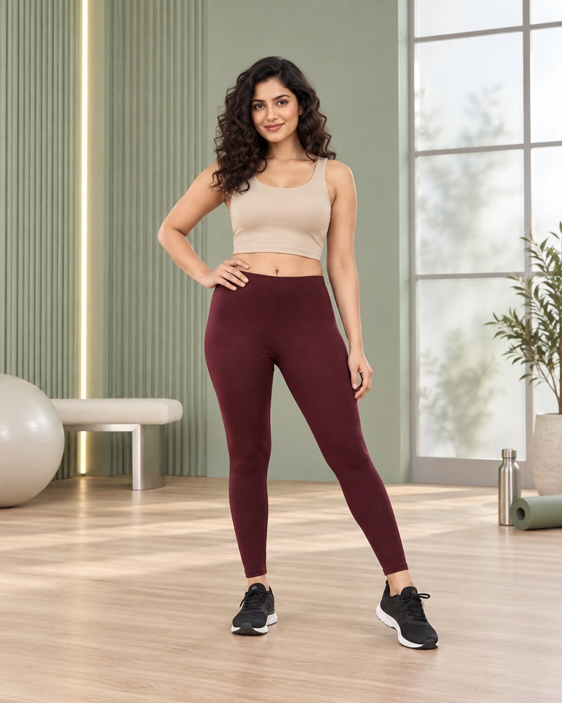 RANGRIWAZ Women Burgundy Solid Knitted Ankle-Length Legging - Image 3