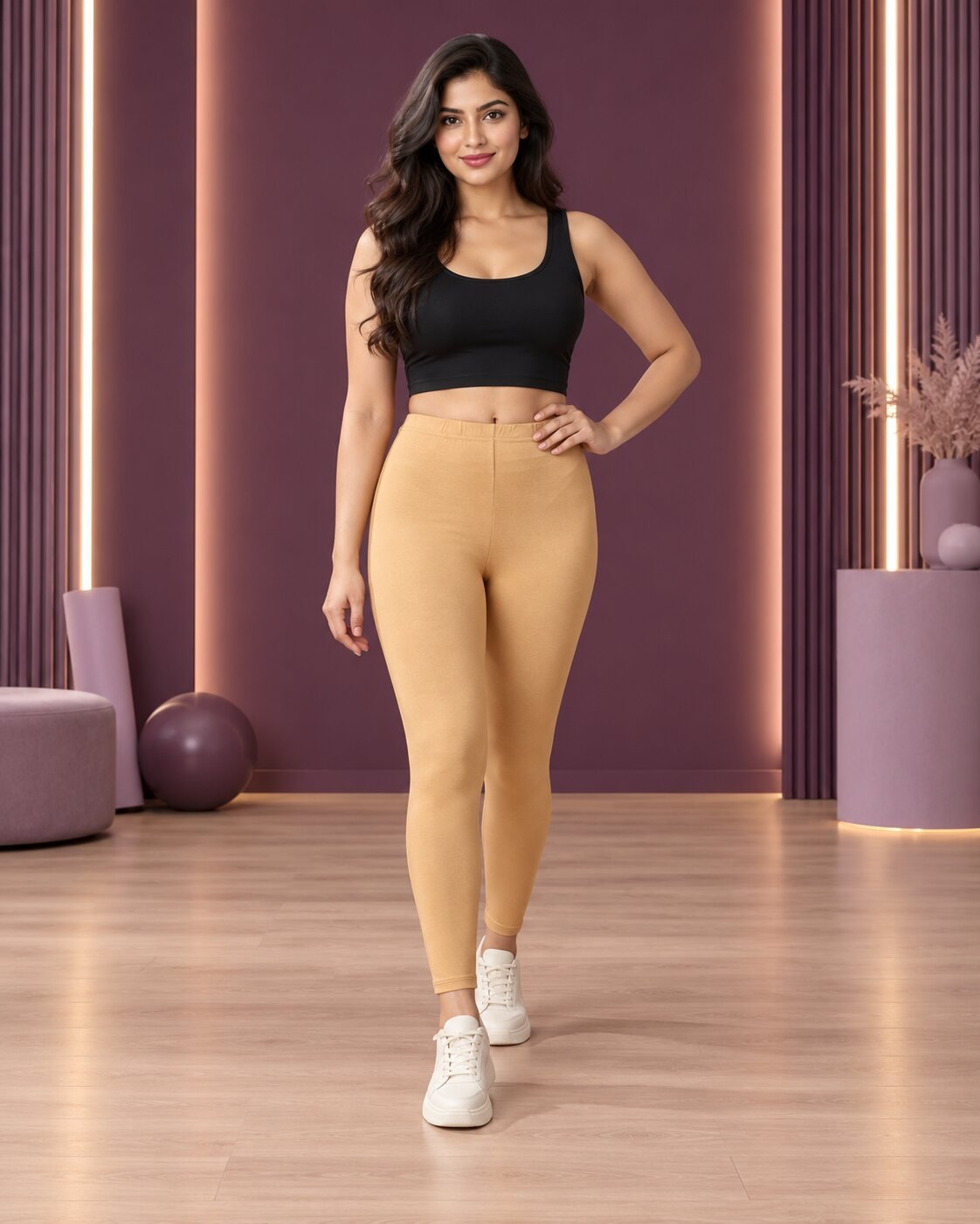 RANGRIWAZ Women Beige Solid Knitted Ankle-Length Legging - Image 3