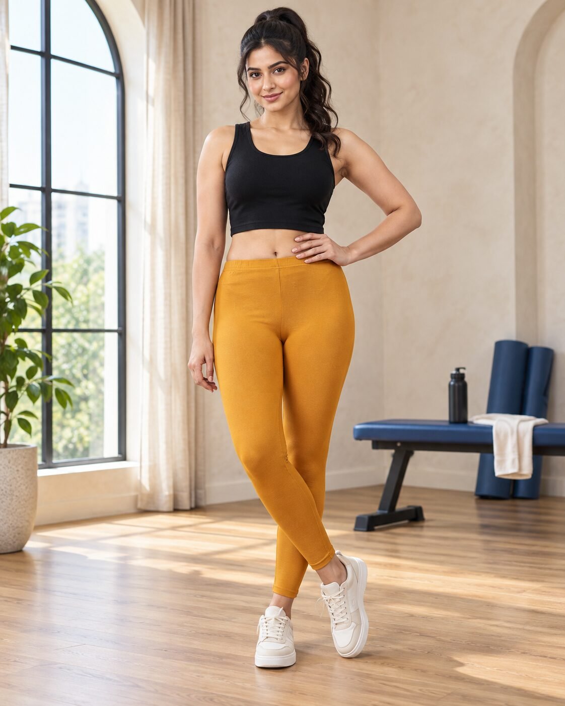 RANGRIWAZ Women Mustard Yellow Solid Knitted Ankle-Length Leggings - Image 3