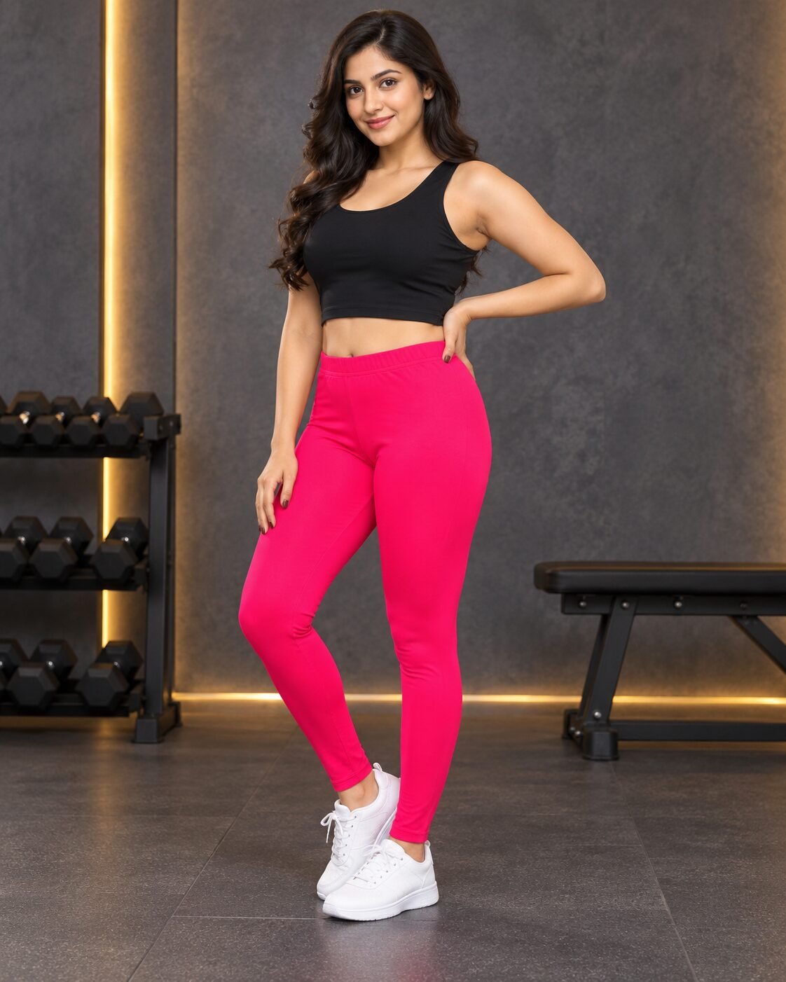 RANGRIWAZ Women Hot Pink Solid Knitted Ankle-Length Legging - Image 4