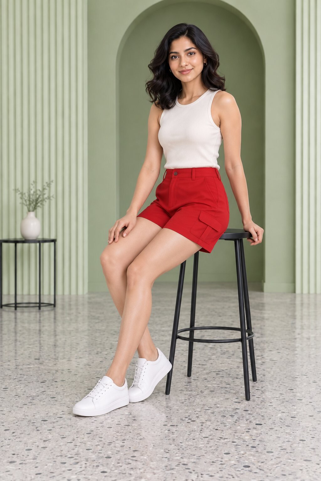 RANGRIWAZ Women Red High-Rise Cargo Shorts with Utility Pockets - Image 3