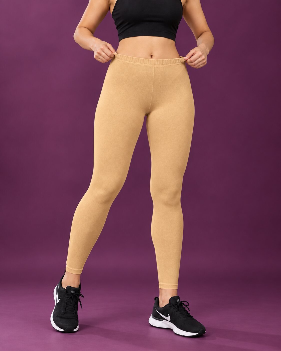 RANGRIWAZ Women Beige Solid Knitted Ankle-Length Legging