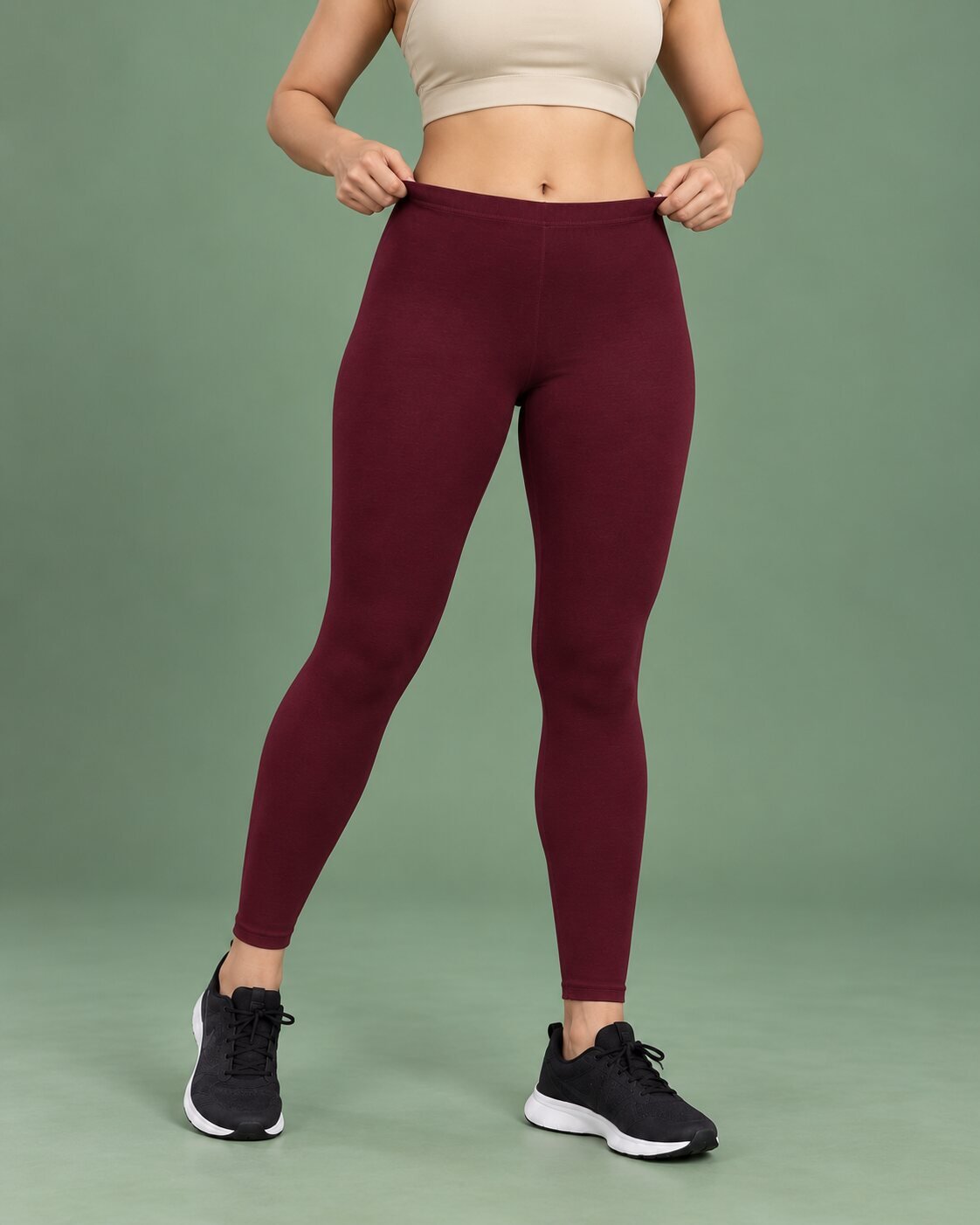 RANGRIWAZ Women Burgundy Solid Knitted Ankle-Length Legging