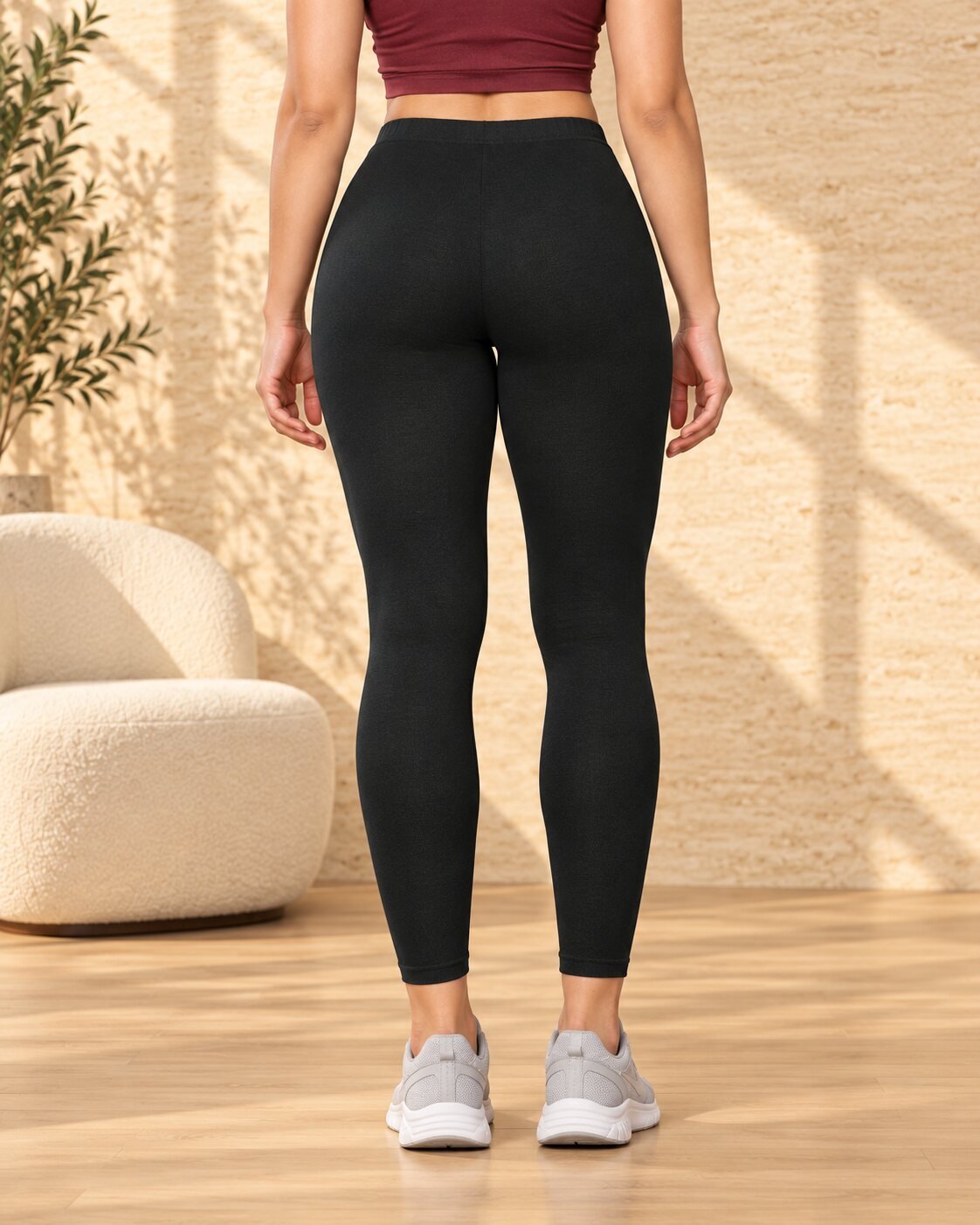 RANGRIWAZ Women Black Solid Knitted Ankle-Length Legging - Image 2