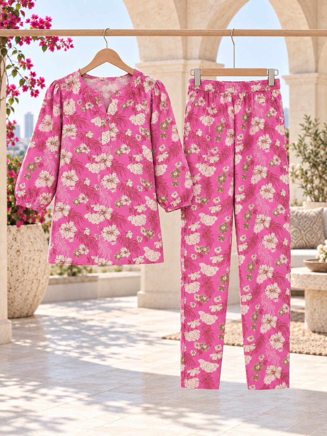 RANGRIWAZ Women Pink Floral Printed Rayon Co-ord Set - Image 5