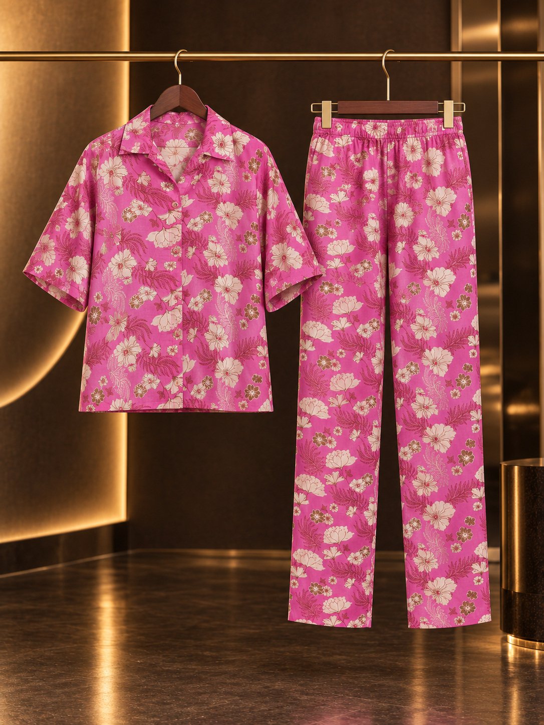 RANGRIWAZ Women Pink Floral Printed Rayon Shirt & Trouser Co-ord Set - Image 5