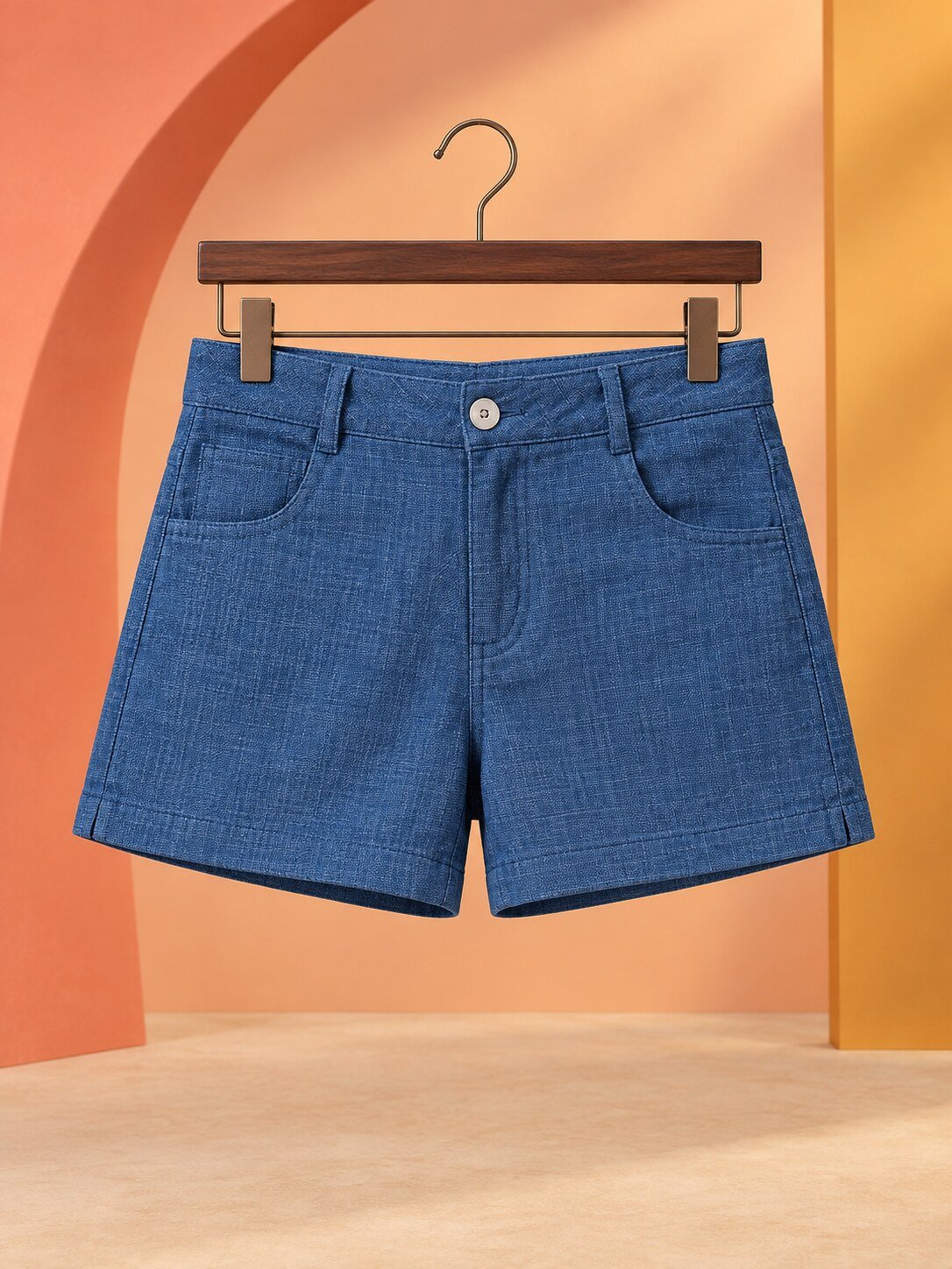 RANGRIWAZ Women Blue Textured High-Rise Shorts with Front and Back Pockets - Image 6