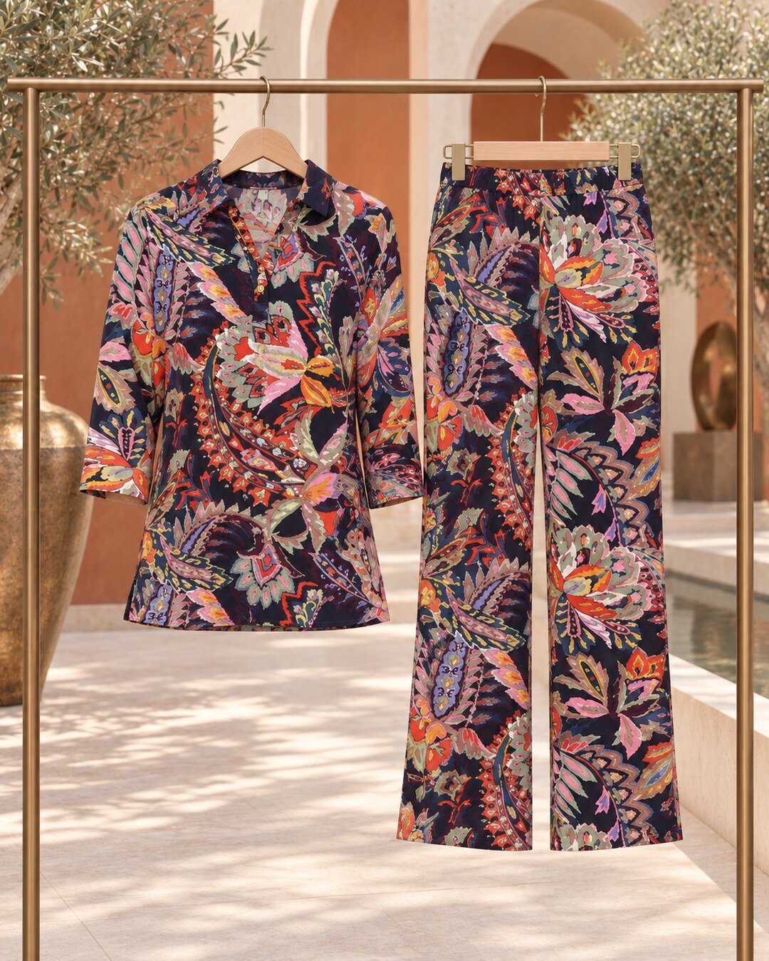 RANGRIWAZ Women Multicolour Botanical Printed Top and Trouser Co-Ord Set - Image 6