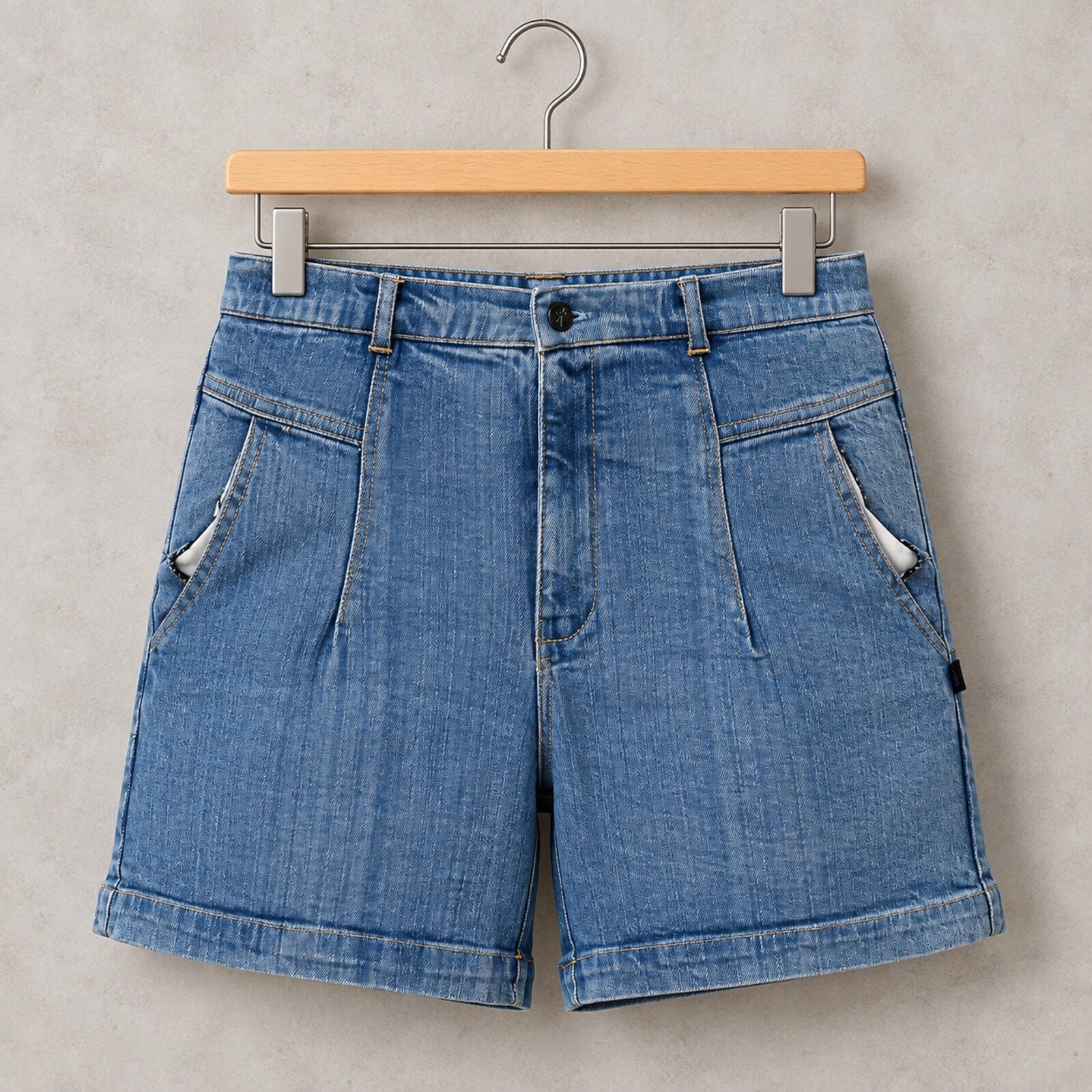 RANGRIWAZ Women Blue Washed High-Rise Denim Shorts with Cuffed Hem - Image 3