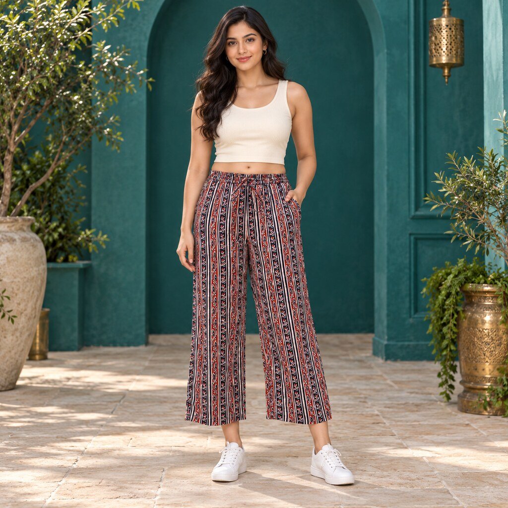RANGRIWAZ Women Multicolour Ethnic Printed Wide-Leg Culotte Trousers - Image 2