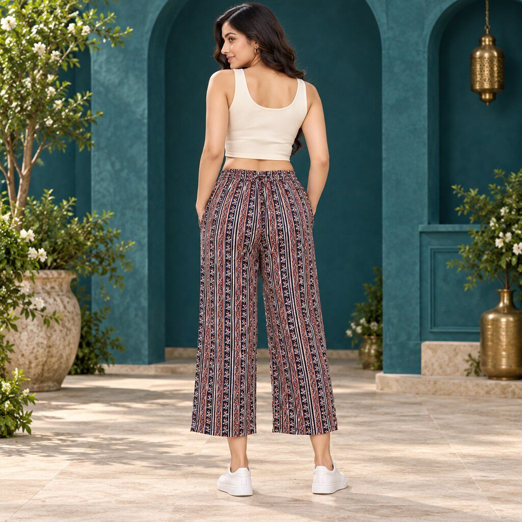RANGRIWAZ Women Multicolour Ethnic Printed Wide-Leg Culotte Trousers - Image 5